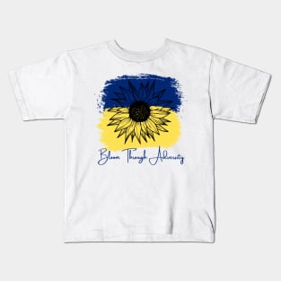Bloom Through Adversity - Sunflower/Ukrainian Flag (Paint Streak) Kids T-Shirt